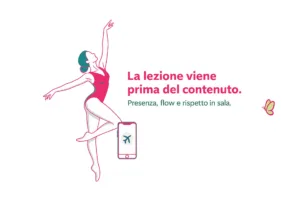 Cover “La lezione viene prima del contenuto”: telefono in pausa e messaggio su presenza, flow e rispetto in sala (Be Art Studio a Lainate e Legnano).