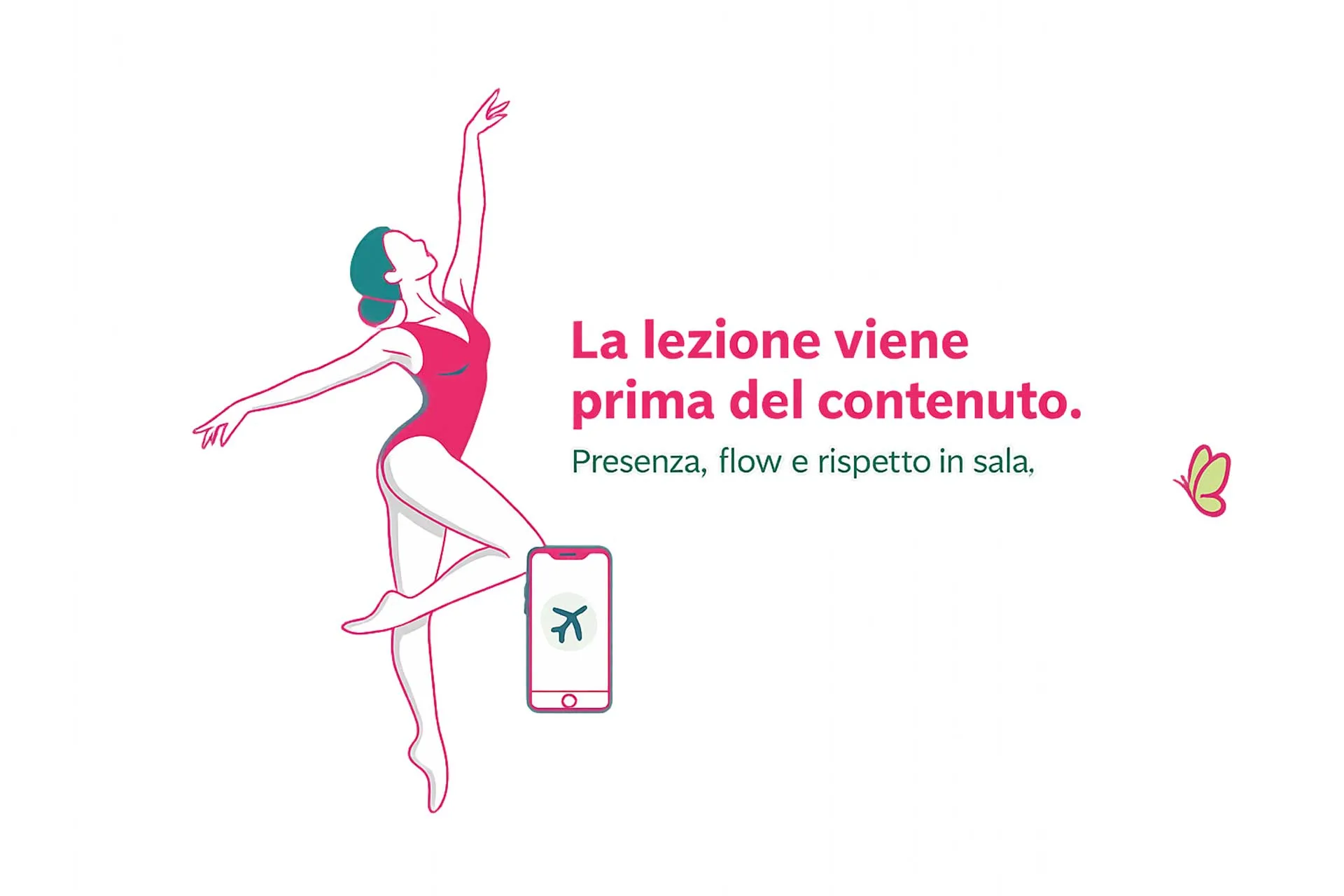 Cover “La lezione viene prima del contenuto”: telefono in pausa e messaggio su presenza, flow e rispetto in sala (Be Art Studio a Lainate e Legnano).
